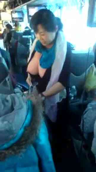 客運大媽露兩粒與大家相見並幫大家到茶做服務