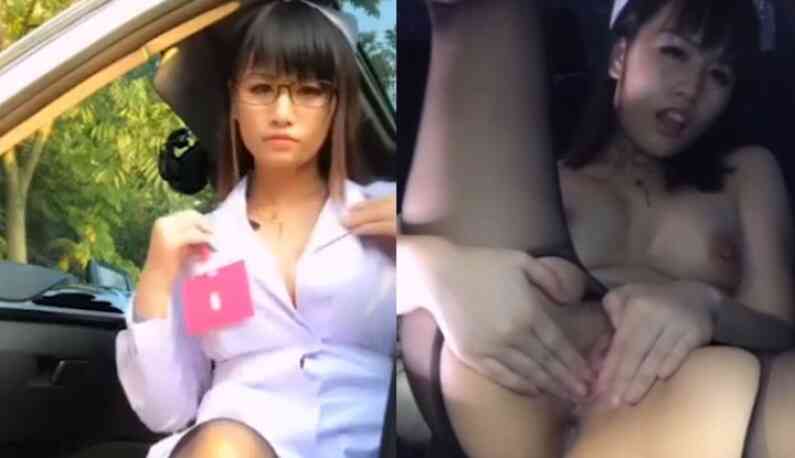 風騷正妹穿上護士裝 跑到野外停車場玩露出到天黑