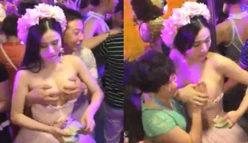 火爆婚禮現場~巨乳新娘開放摸一次1000元!!回收禮金囉!!